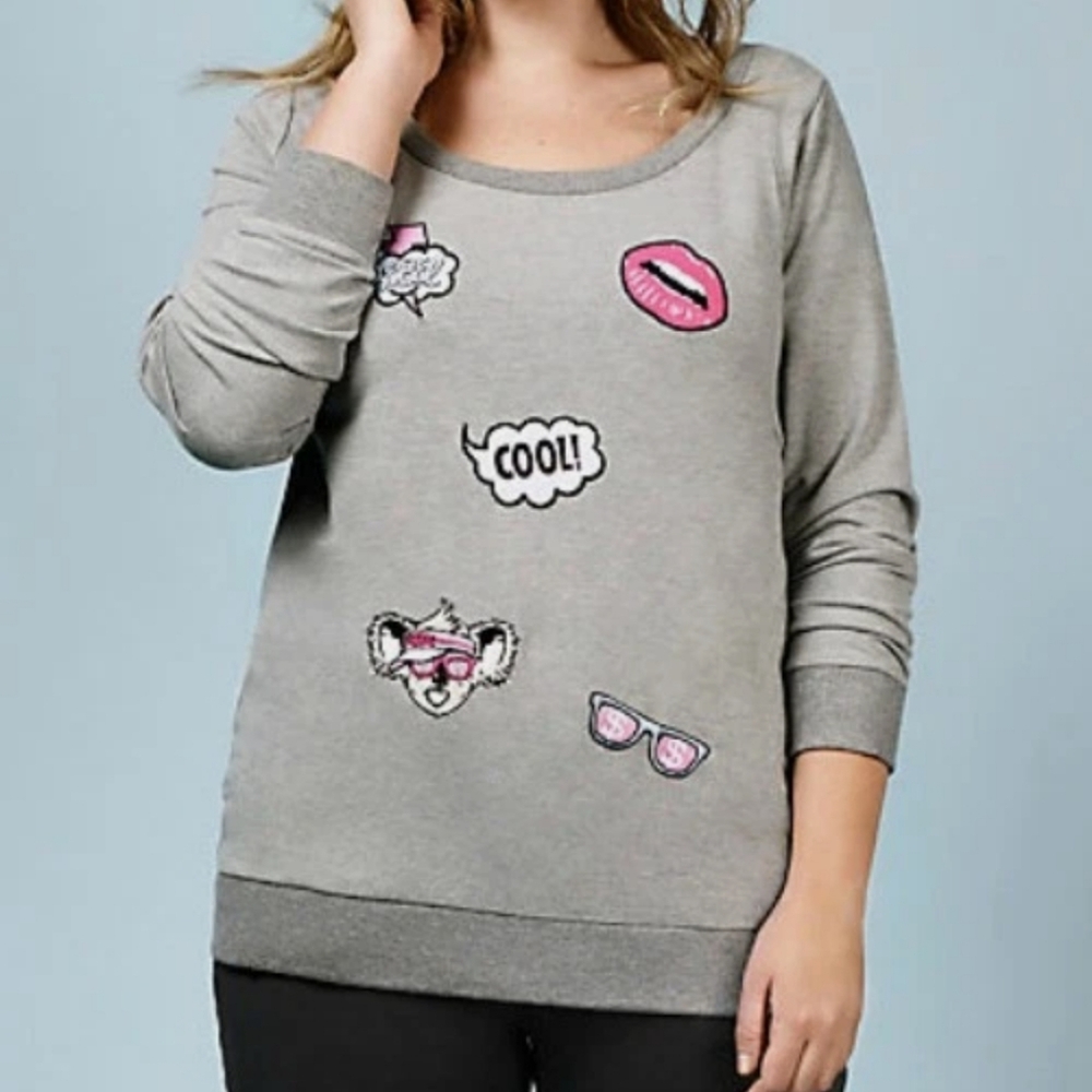 Torrid 1 Rebel Wilson Sweatshirt Gray Emoji Bff Fun Koala Cute Bs-2935